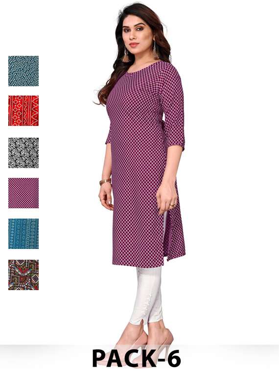 women pack of 6 printed straight kurta