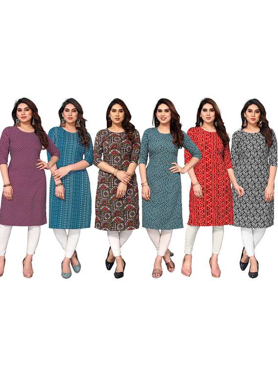 women pack of 6 printed straight kurta - 22269451 -  Standard Image - 5