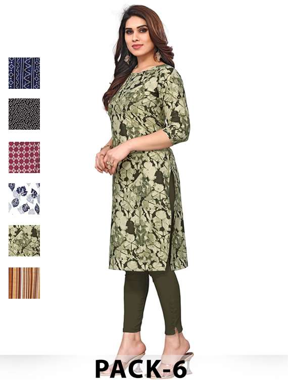 women pack of 6 printed straight kurta