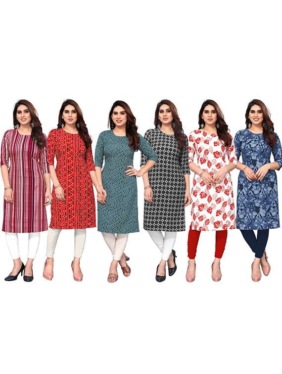 women pack of 6 printed straight kurta - 22269460 -  Standard Image - 5