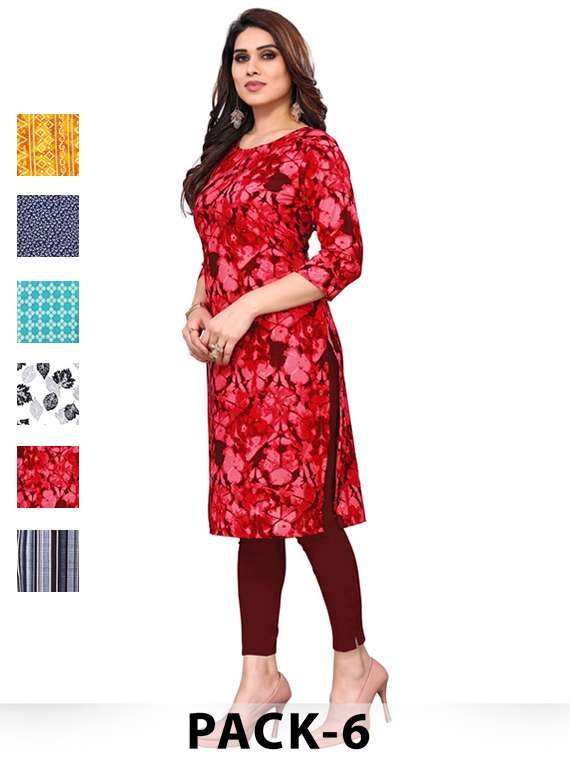 women pack of 6 printed straight kurta