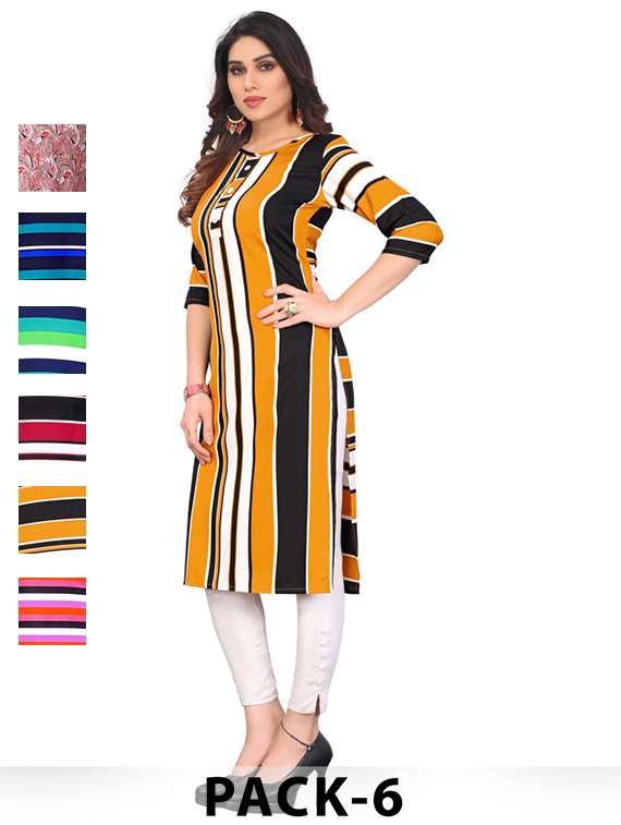 women pack of 6 printed straight kurta