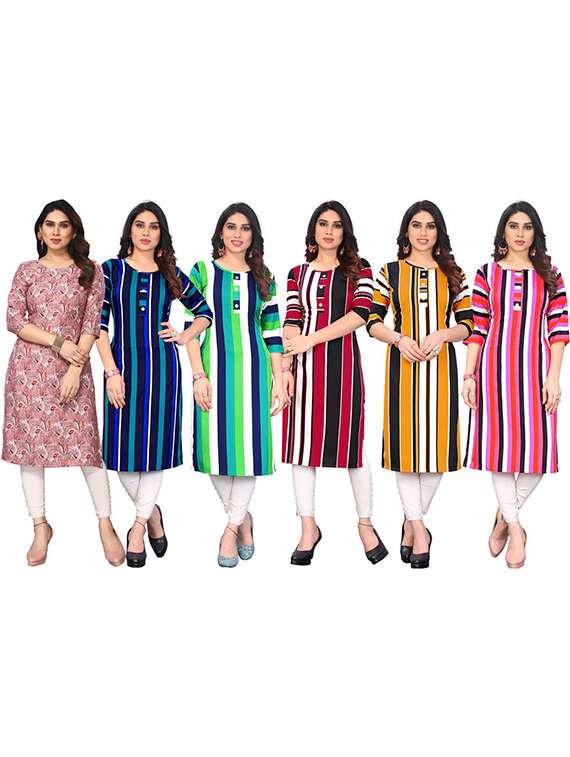 women pack of 6 printed straight kurta - 22269471 -  Standard Image - 5