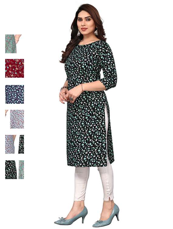 women pack of 6 printed straight kurta
