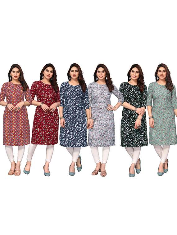women pack of 6 printed straight kurta - 22269475 -  Standard Image - 5