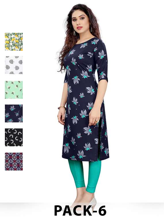 women pack of 6 printed straight kurta