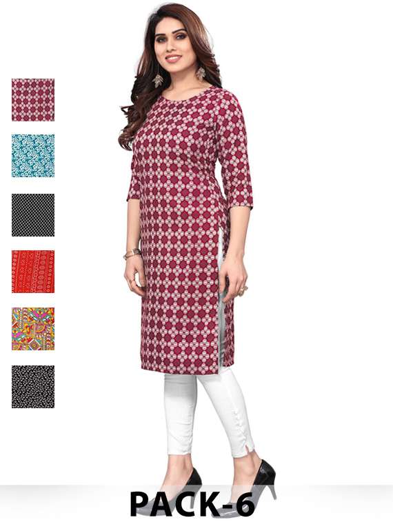 women pack of 6 printed straight kurta