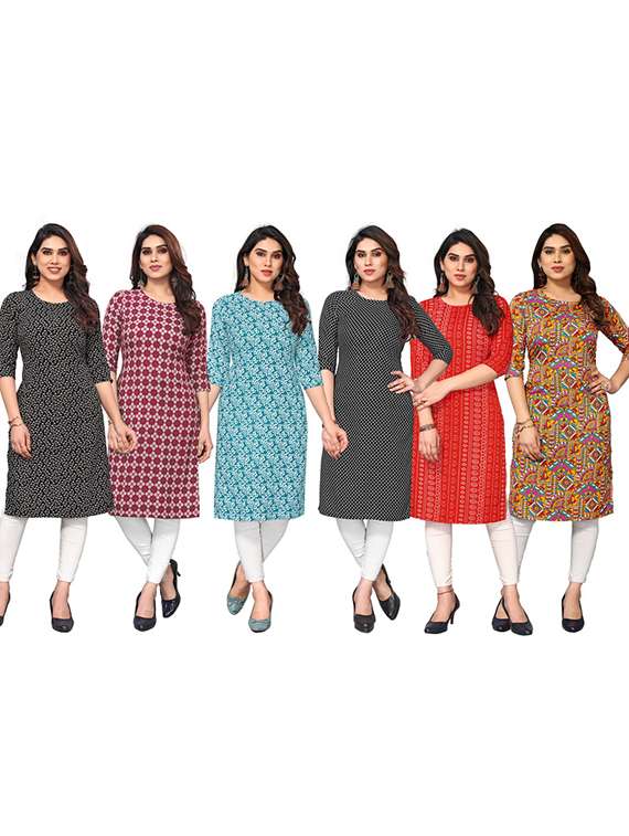 women pack of 6 printed straight kurta - 22269504 -  Standard Image - 5