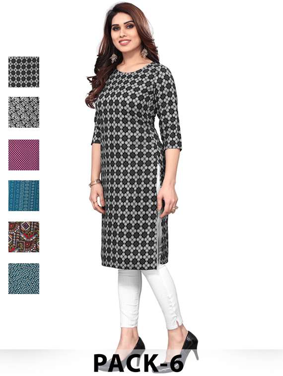women pack of 6 printed straight kurta