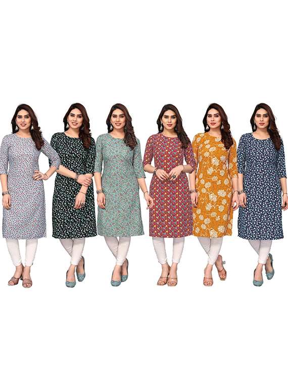 women pack of 6 printed straight kurta - 22269511 -  Standard Image - 5