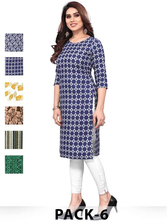 women pack of 6 printed straight kurta