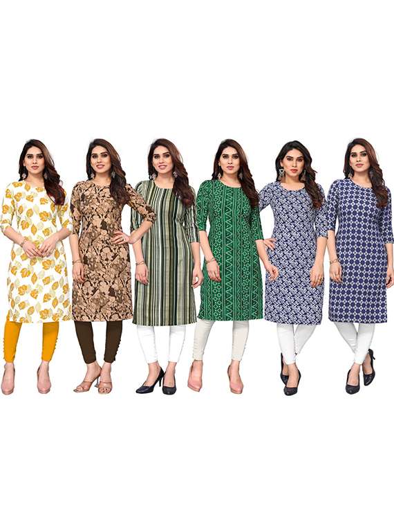 women pack of 6 printed straight kurta - 22269512 -  Standard Image - 5