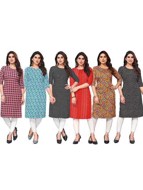 women pack of 6 printed straight kurta - 22269522 -  Standard Image - 5