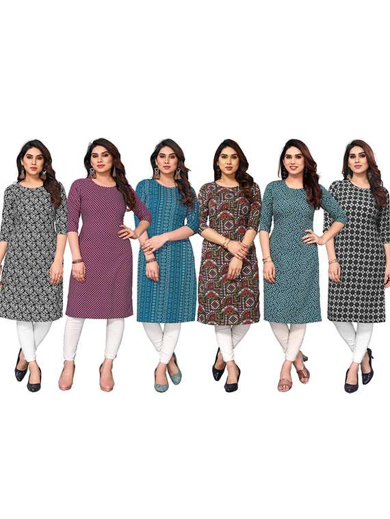 women pack of 6 printed straight kurta - 22269541 -  Standard Image - 5
