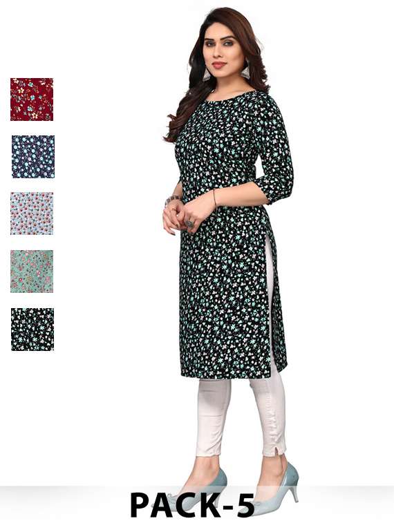 women pack of 5 printed straight kurta