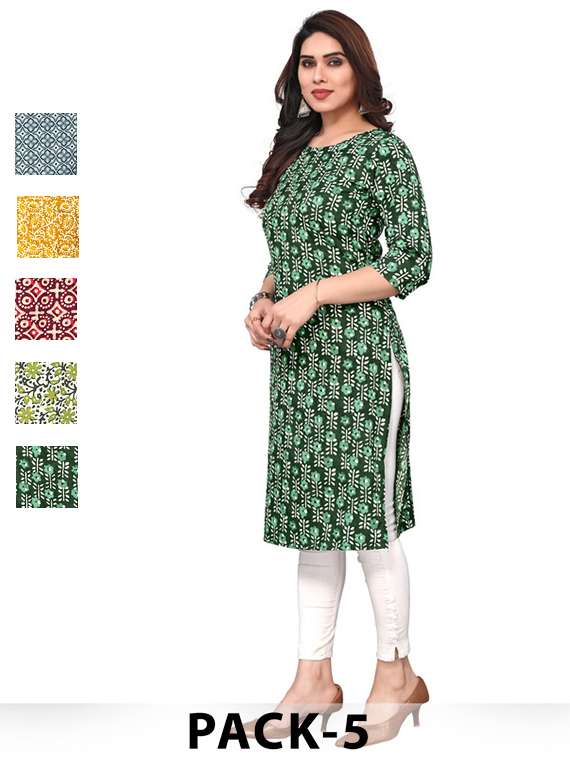 women pack of 5 printed straight kurta