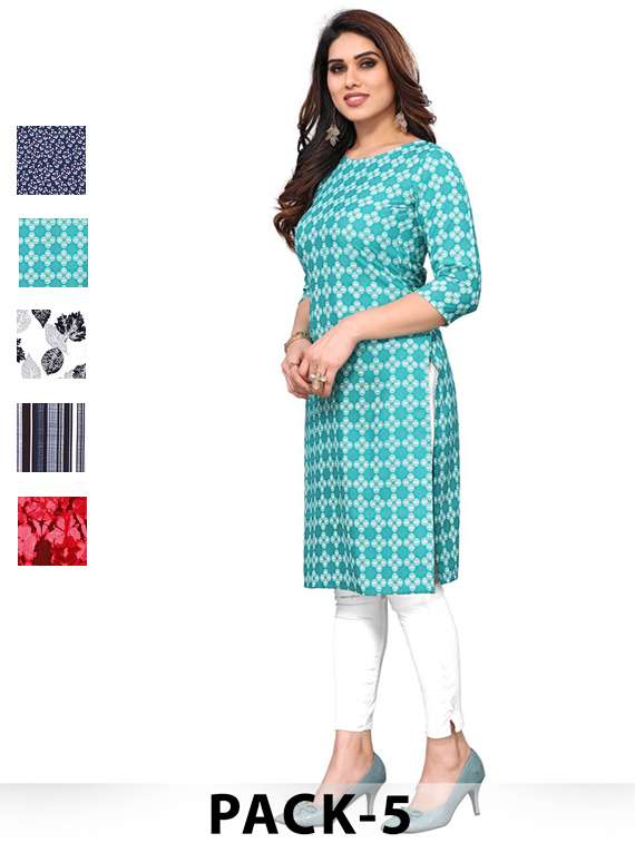 women pack of 5 printed straight kurta