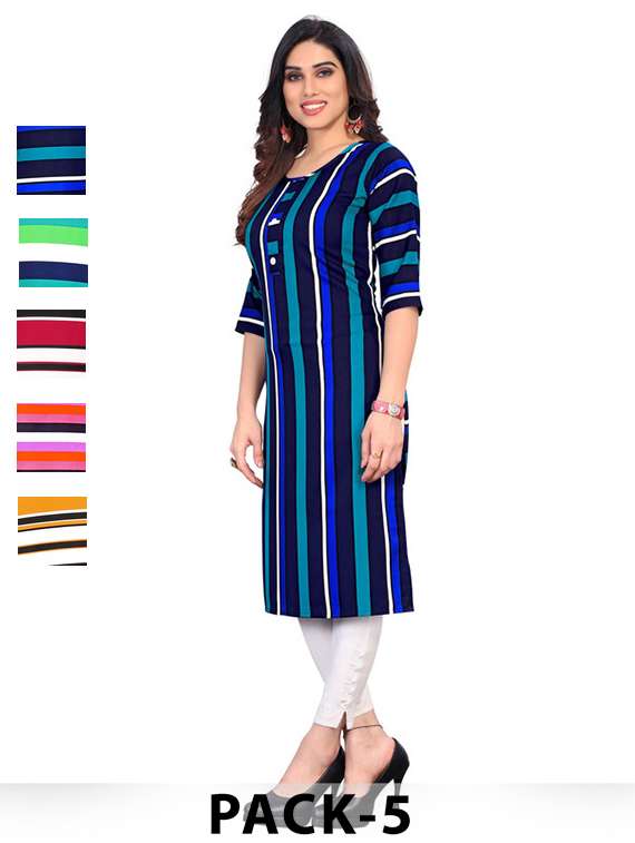 women pack of 5 printed straight kurta