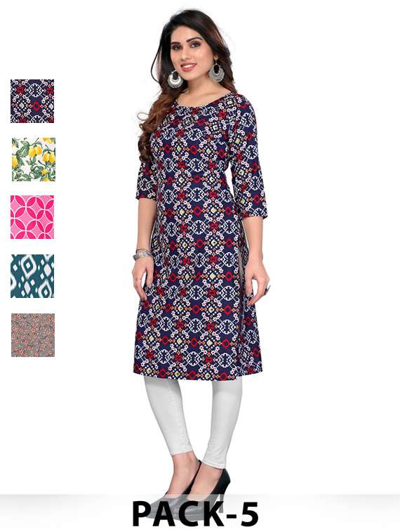 women pack of 5 printed straight kurta