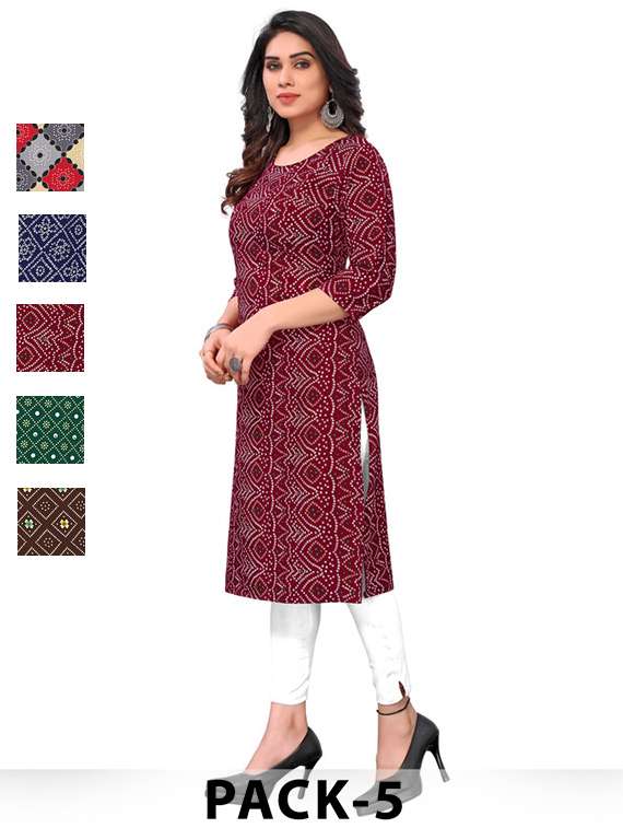women pack of 5 printed straight kurta