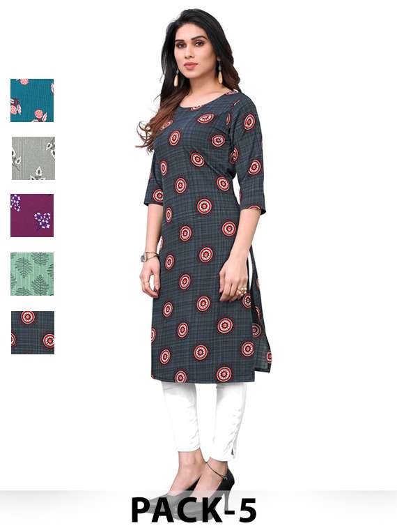 women pack of 5 printed straight kurta