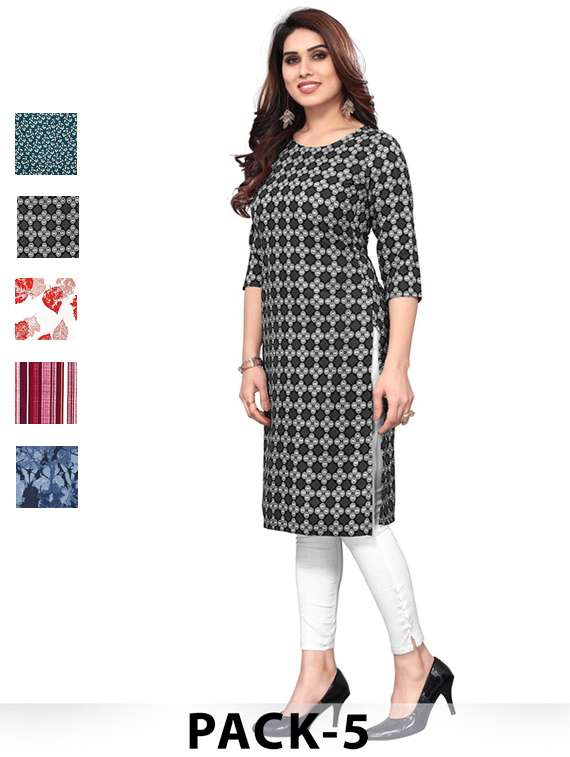 women pack of 5 printed straight kurta