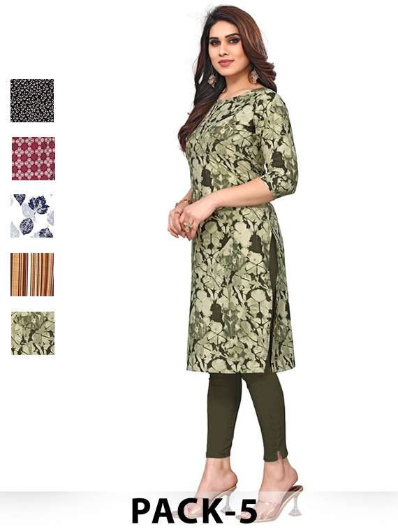 women pack of 5 printed straight kurta