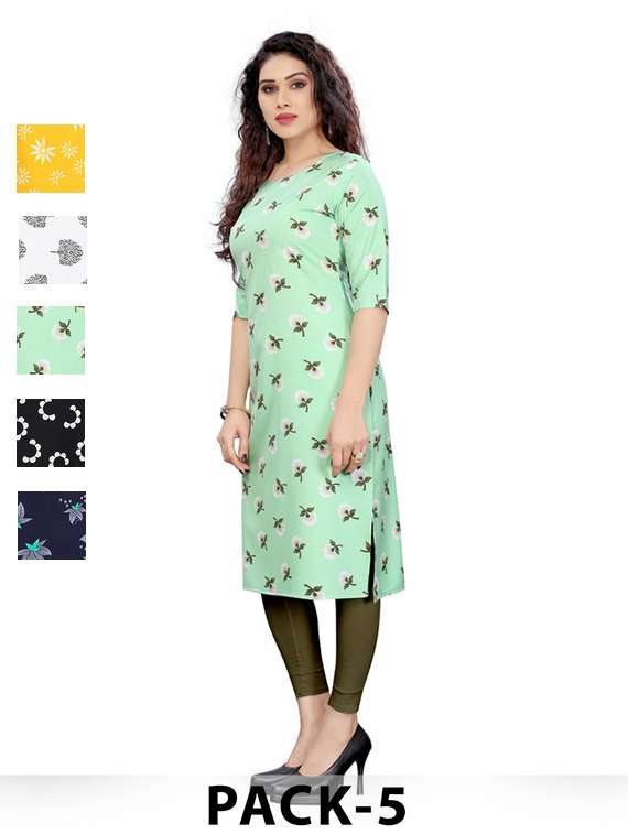 women pack of 5 printed straight kurta