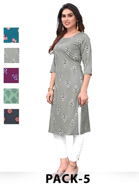 women pack of 5 printed straight kurta