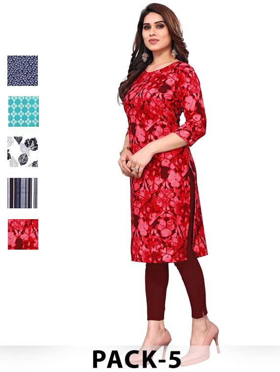 women pack of 5 printed straight kurta