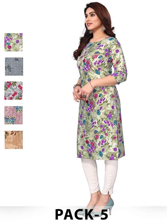 women pack of 5 printed straight kurta