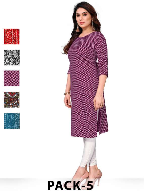 women pack of 5 printed straight kurta