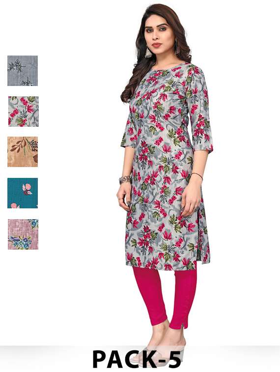 women pack of 5 printed straight kurta