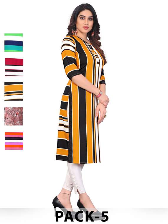 women pack of 5 printed straight kurta