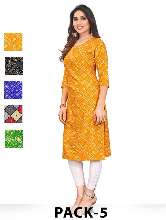 women pack of 5 printed straight kurta