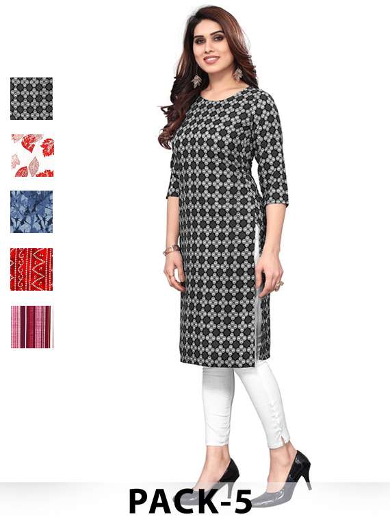 women pack of 5 printed straight kurta