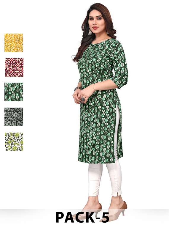 women pack of 5 printed straight kurta