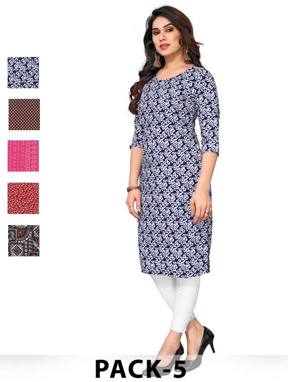 women pack of 5 printed straight kurta