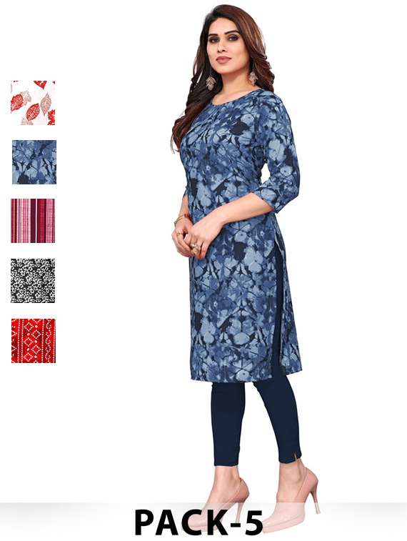 women pack of 5 printed straight kurta