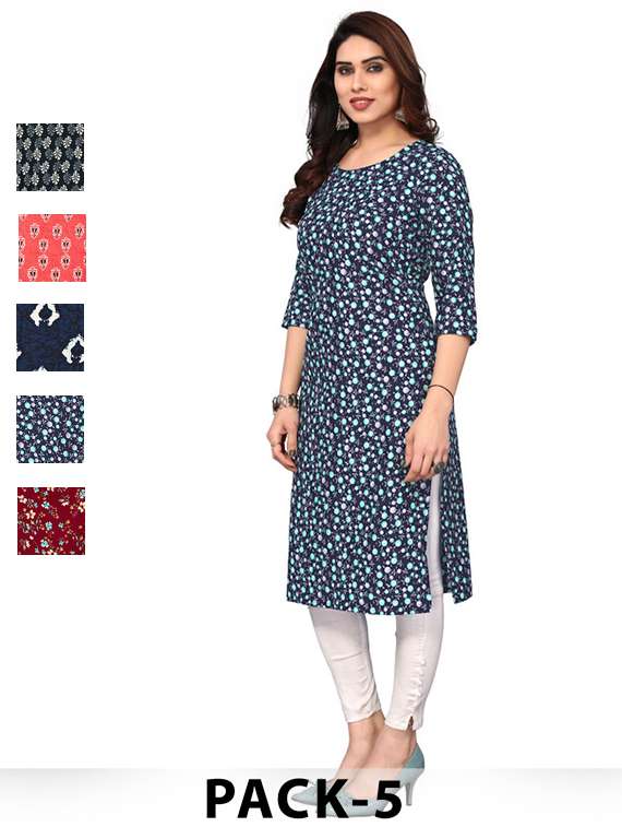 women pack of 5 printed straight kurta