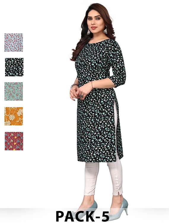 women pack of 5 printed straight kurta