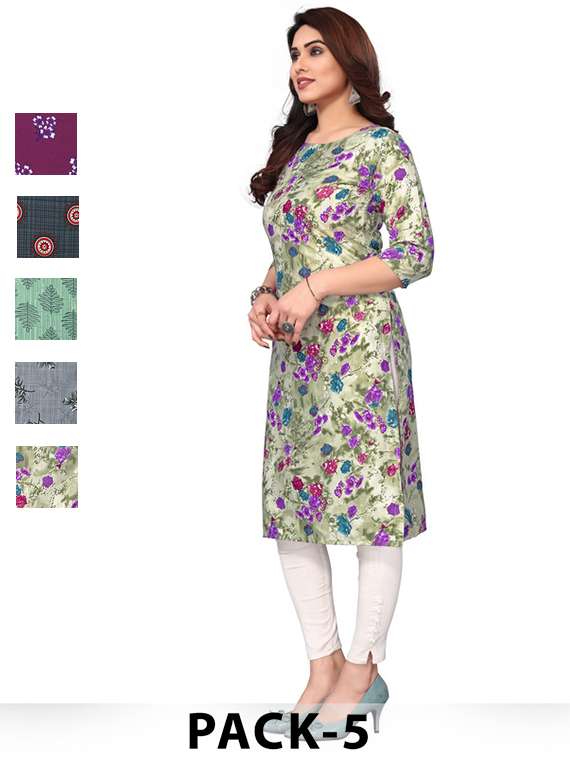 women pack of 5 printed straight kurta