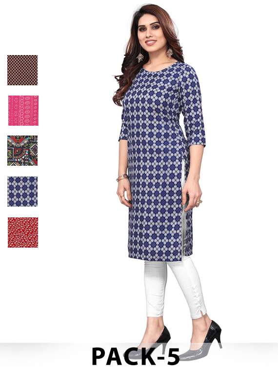 women pack of 5 printed straight kurta