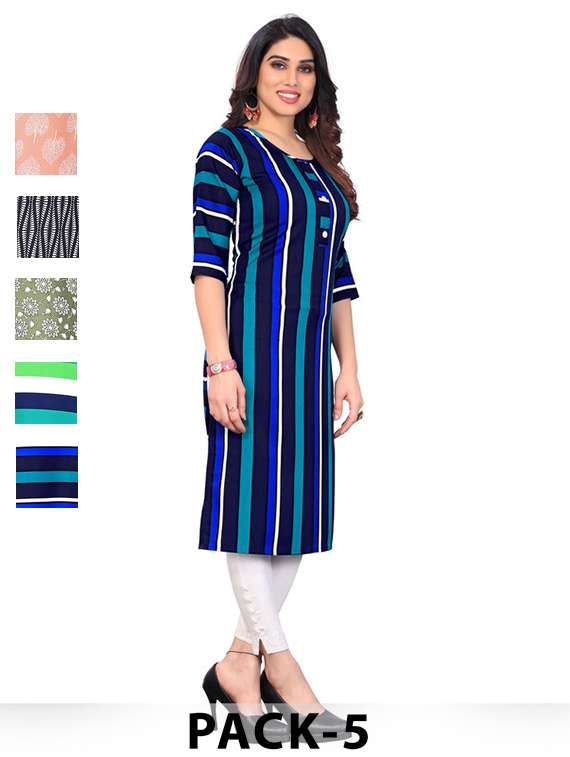 women pack of 5 printed straight kurta