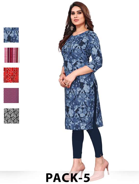 women pack of 5 printed straight kurta