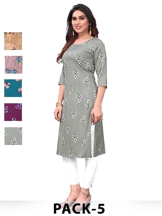 women pack of 5 printed straight kurta
