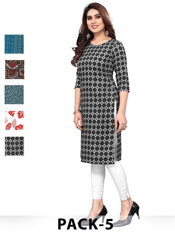 women pack of 5 printed straight kurta
