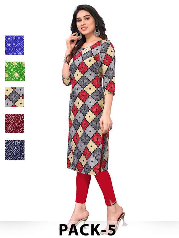 women pack of 5 printed straight kurta