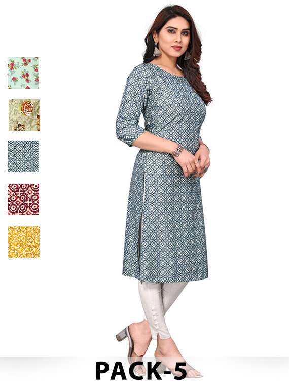 women pack of 5 printed straight kurta