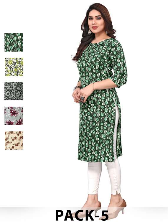 women pack of 5 printed straight kurta